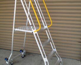 Ladder. Folding Step With Castors Hand Rails And Tow Pack